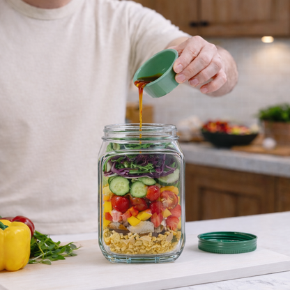 Contenedor Hermético para Ensaladas 3 en 1 | Portátil y Antifugas