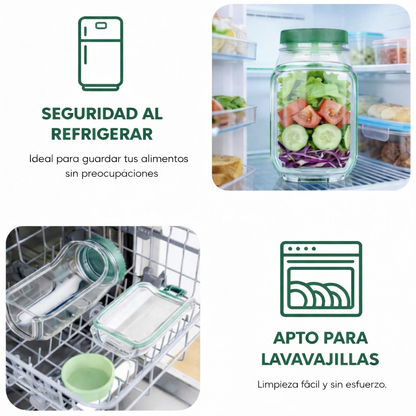 Contenedor Hermético para Ensaladas 3 en 1 | Portátil y Antifugas