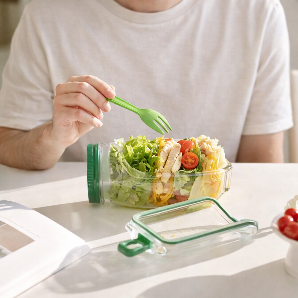 Contenedor Hermético para Ensaladas 3 en 1 | Portátil y Antifugas