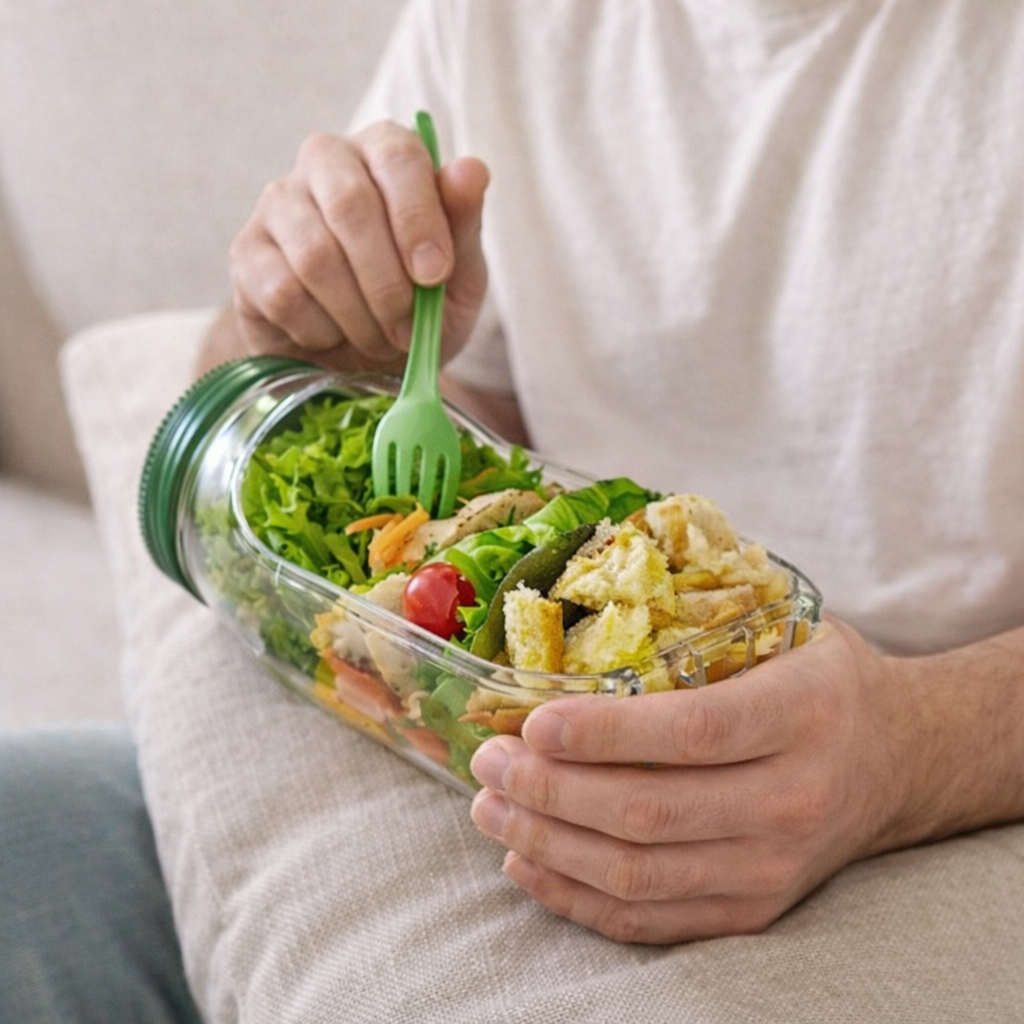 Contenedor Hermético para Ensaladas 3 en 1 | Portátil y Antifugas